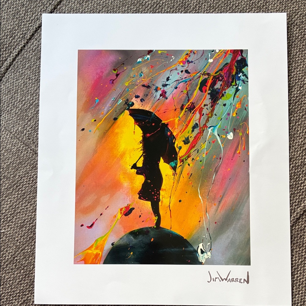 TOP of the WORLD Silhouette Umbrella Art Print in Black and Orange by Jim Warren
